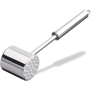 2er Set Profi Fleischklopfer, doppelseitig, Fleischhammer für Schnitzel, Steak, 28cm lang, rostfrei, Edelstahl, silber