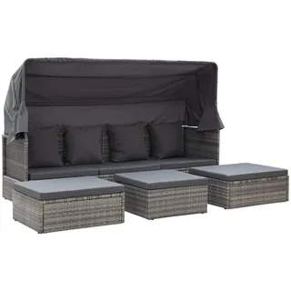 Gecheer Garten-Sonneninsel mit Dach Grautöne Poly Rattan, Garten Sitzgruppe Esstisch Essgruppe Gartenmöbel Set für Balkon Terrasse Café-Bereich46158