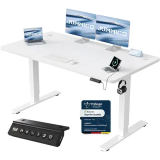 JUMMICO Höhenverstellbarer Schreibtisch mit USB-Ladeanschluss,Schreibtisch Höhenverstellbar Elektrisch 140 x 60 cm, Steh-Sitz Tisch Stehpult Verstellbarer Computertisch,Standing Desk,Weiß