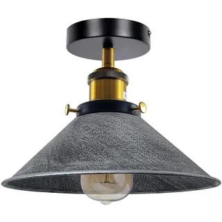 LEDSone Moderne Deckenleuchte aus Metall, halbbündige Deckenleuchte, 22 cm kegelförmige Leuchte für Flur, Wohnzimmer (gebürstetes Silber) [Energieklasse A]