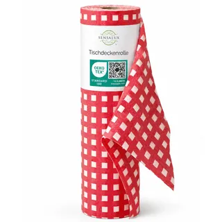 Sensalux Tischdeckenrolle Vlies 1,00 x 25 m Karo Weißrot, 80 g/m2 | abwaschbar, wasserabweisend, stoffähnlich, Tischdecke Rolle, OEKO-TEX, Party, Hochzeit, Catering, Event