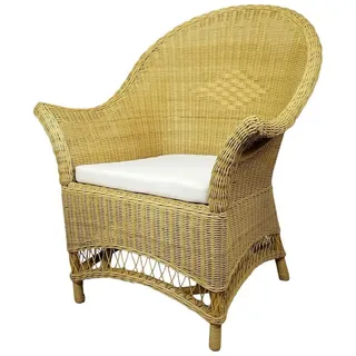 Rattani Rattanstuhl Rattansessel, Rattanstuhl Country inkl. Polster, Formschöner Rattansessel in stabiler Verarbeitung beige