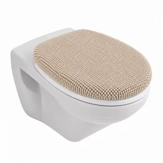 heimtexland Badematte Badvorleger Chenille Badteppich Duschvorleger, rutschhemmend beschichtet, umlaufendes Gummiband, schnell trocknend, strapazierfähig, rutschfest, Polyester, rechteckig, WC-Bezug 38x48 cm, Hochflor, super weich, Maschinenwäsche, pflegeleicht beige WC-Bezug 38x48 cm