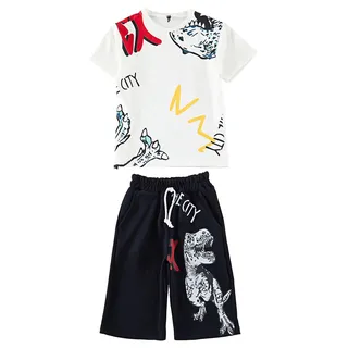TRENDYOL Boy's Dinosaur Printed Knitted Set - T-Shirt and Shorts Tkdss24Au00029