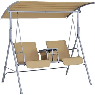 Outsunny Hollywoodschaukel Gartenschaukel Schaukel 2-Sitzer mit Sonnendach Beige 175 x 112 x 165 cm