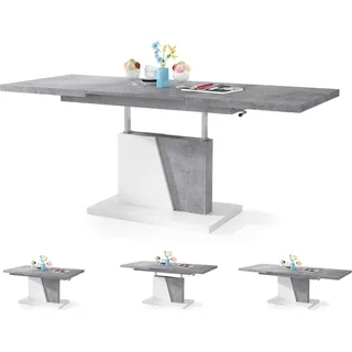Esszimmertisch Grand , Esstisch , bis 180cm ausziehbar , höhenverstellbar , Küchentisch , Kitchen Table , 120x70cm , 05 , Beton + Weiß - Weiß