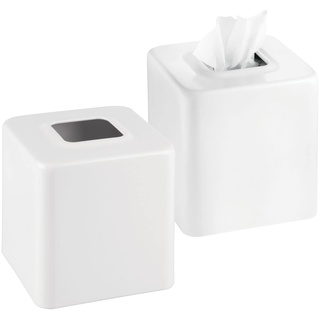 mDesign 2er-Set Kosmetiktücherbox - praktische Taschentuchbox für das Bade-, Kinder-, Schlafzimmer oder Küche - Taschentuchspender aus Metall - als Verkleidung von einfachen Tissue Boxen - weiß