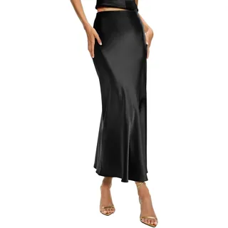 NIUVOO Satin-Röcke für Damen, hohe Taille, schmale Seidenröcke, Sommer, elegant, einfarbig, ausgestellt, seidig, lang, A-Linie, Midi-Röcke
