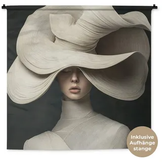 MuchoWow Wandteppich Modern - Frau - Hut, Quadratisch, Höhe: 3 mm, Wandtuch, Wanddekoobjekt, 120x120 cm Quadratisch | 120 cm x 120 cm x 3 mm