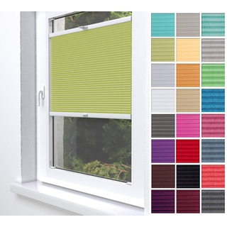 Home-Vision® Premium Plissee Faltrollo ohne Bohren zum Kleben Innenrahmen Blickdicht Sonnenschutz Jalousie für Fenster & Tür (Grün, B40 x H200cm)