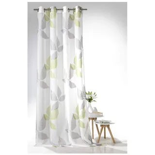 heimtexland ® Ösenschal Batist Pure Nature Blätter 245x140 Vorhang Transparent Weiß Grün Typ637