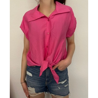 ITALY VIBES Kurzarmbluse - ZOE - Bluse - geknotet - cropped - ONE SIZE passt hier Gr. XS - L rosa
