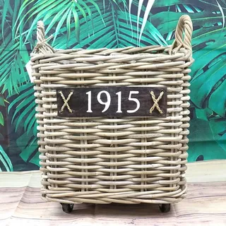 Van der Leeden Kaminholzkorb Rattan 40 x 40 cm Grau