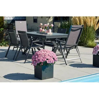 HARTMAN Xanadu / Aruba Garten-Essgruppe, xerix, Alu/Textilene/Glaskeramik, 4 Stapelsessel, 2 Klappstühle, 160/220x100cm