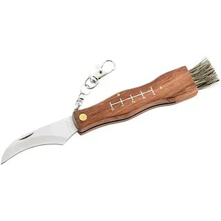 Herbertz Pilzmesser, Stahl AISI 420, Nagelhau, Holz-Griff, B?rste, Karabinerhaken