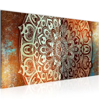 Runa Art Wandbild Mandala Abstrakt 1 Teilig 100 x 40 cm Modern Bild auf Vlies Leinwand Kupfer Wohnzimmer Schlafzimmer Beige Braun 040112a