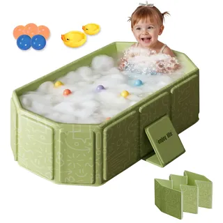 Faltbare Badewanne Kinder Große Kleinkindbadewanne: Faltbarer Babypte Badewanne umfasst 5 Kugeln 2 Enten - Integrierte Badewanne mit Ablassschraube - Tragbare Badewanne (Green)