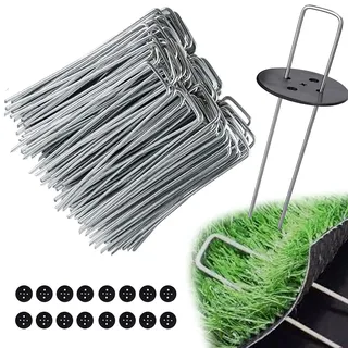 EDIESI EDIESI, Erdanker, Bodenanker (150x40x3mm), 100 Stücke + 16 Unterlegscheiben inklusive, für Garten, Mulch und Kunstrasen, aus Metall, Verzinkte, Camping, Reise (100 Stück)