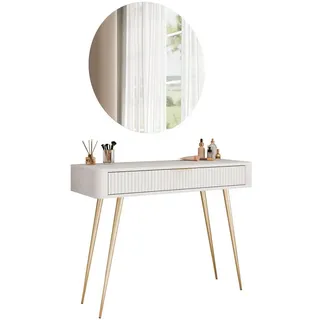 lookway Schminktisch, SCARLETT MIT RUNDEM LED-SPIEGEL Beige, Holzwerkstoff, 100x78x38 cm, Schlafzimmer, Schminktische