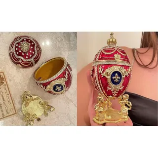 Handgefertigtes 5-Sterne-Schmuckkästchen mit kaiserlichem russischem Fabergé-Ei, Rubinrot, Weihnachten, Glück, Ornament, Neujahr, Mutter, Ruhestand, Geschenk für Mutter, reines Gold, Dekoration, 300