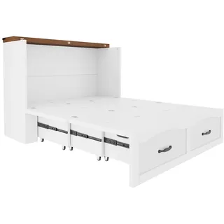 OKWISH Klappbett aus Holz und Metall, Weiß, 140 x 200 cm, mit Steckdose und leisen Rollen