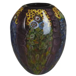 Gigantische Glasvase ISOLA DI Murano – Ovale Millefiori-Vase aus dickwandigem, handgeblasenem Murano-Glas, 37×27×10 cm, Unikat mit farbenfrohen Glasmosaiken