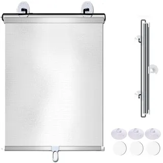 Saugnapfes Rollo Fensterrollo,Sonnenschutz Verdunkelungsrollo mit Saugnäpfen,Temporäre Jalousien Ohne Bohren,Einziehbarer Sichtschutzvorhänge Für Fenster,Sichtschutz (68x125cm,Silber)