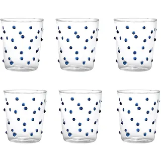 Zafferano Set 6 Party trasparentes Wasserglas mit blauen Tupfen