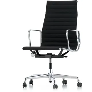 Vitra - EA 119 Bürostuhl Chrom mit Armlehnen, drehbar, Hopsak nero (Hartbodenrollen)