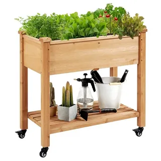 Yaheetech Hochbeet mit Rollen Pflanzkasten Pflanztrog Blumenkübel Kräuterbeet aus Holz, Pflanzbeet für Garten, Balkon & Terrasse, & Ablageboden,