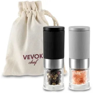 Vevok Chef Mini Salz- und Pfeffer-Mühlen Set 2tlg Klein und Verstellbares Keramik-Mahlwerk Salz Pfeffer-Streuer Himalaya-Salz für Küche Camping Geschenk