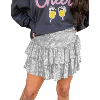HWJFDC Pailletten Rock Party-Abendkleidung for Frauen Frühling Sommer Sexy High Waist Pailletten Mini Faltenröcke(EQRB003,L)