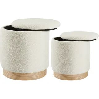 Tectake Sitzhocker 2er Set Bouclé 38 x 42 x 38 cm Beige/Weiß