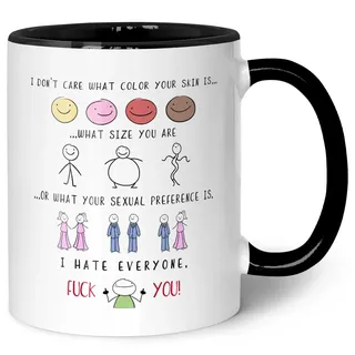 GRAVURZEILE Bedruckte Tasse mit Spruch - I hate everyone - Lustige Spaßtasse als Scherzgeschenk - Geschenk für Freunde Kollegen & Familie für Büro Arbeit Alltag - für Sie & Ihn - Farbe: Schwarz & Weiß