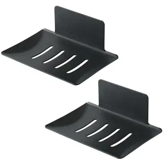 KAIAIWLUO Seifenhalter Aus Edelstahl,2 PCS Seifenschale Seifenhalter ohne Bohren Saugnapf Seifenschale Solide Seifenablage Für Bad Küche Dusche Waschbecken Schwarz - black