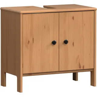 WELLTIME Waschbeckenunterschrank WELLTIME "Kall", gelb (honigfarben lackiert), B:60cm H:56cm T:33cm, Massivholz, Schränke, Waschbeckenunterschrank, Waschtisch aus Kiefer-Massivholz in Weiß oder Braun (honigfarben)