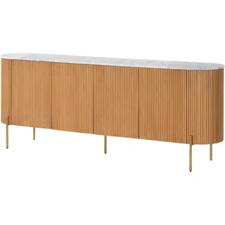 MASSIVMOEBEL24.DE Sideboard 200 x 76 x 40 cm Natur lackiert / Marmor Weiß