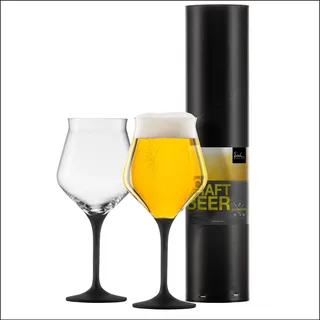 EISCH Craft Beer Experts Black Kelche 0,435 l (2 Stück) in Geschenkröhre, handbemalte Biergläser mit bauchiger Form, spülmaschinenfeste Kristallgläser mit schwarzem Stiel (Art.-Nr. 180112)