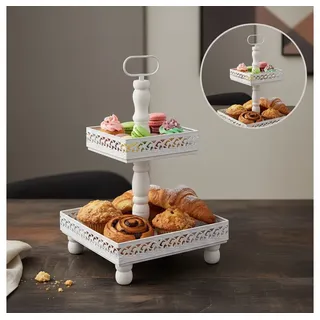 Melko Etagere Servierplatte Servierständer Etagere 2 Stöckig Holz Braun Weiß 51 CM, (Stück, Servierschale), Massivholz weiß