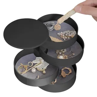 360 Grad Drehbar Schmuckkästchen Mädchen, Schmuckaufbewahrung, Schmuck Organizer, 4 Ebenen Schmuckkasten Klein mit Samt Innenfutter für Ringe, Ohrringe, Halsketten, Uhren und Reise Schmuckaufbewahrung