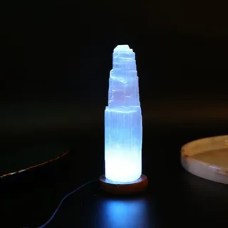 IhrHauz LED Nachttischlampe Selenit Farbwechsel Tischlampe USB LED lampe Kristall Beleuchtung, LED 15 cm