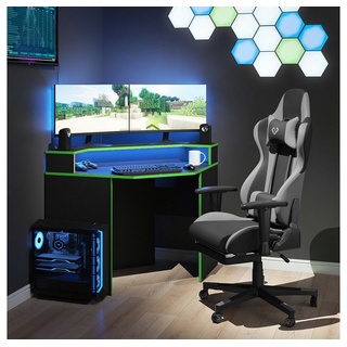Vicco Computertisch Gamingtisch Arbeitstisch KRON Schwarz Grün Ecke grün|schwarz fünfeckig - 90 cm x 87,2 cm x 90 cm