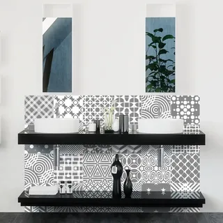 Ambiance 24 Stück Fliesenaufkleber | Selbstklebend Deko Wandtattoo Zementfliese - Mosaikfliese Wandtattoo Bad und Küche | Zementfliese Wandaufkleber - azulejos - 20x20cm 24 Stück