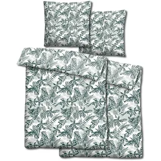Doppelpack CloudComfort Basic Mikrofaser Bettwäsche grüne Blätter 135 x 200 + 80 x 80 cm