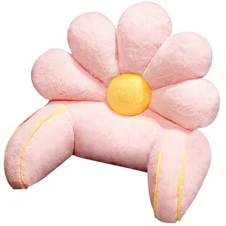 Lesekissen mit Armstütze – niedliche Blumenförmige Kunstfell-Rückenlehne, Lesekissen zum Sitzen im Bett, zum Entspannen, Fernsehen, Spielen, waschbarer Bezug (65 x 45 cm, Rosa)