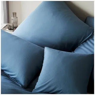 ELEGANTE Bettwäsche Cord Gestreift Jersey Rauchblau 155 x 220 cm + 80 x 80 cm