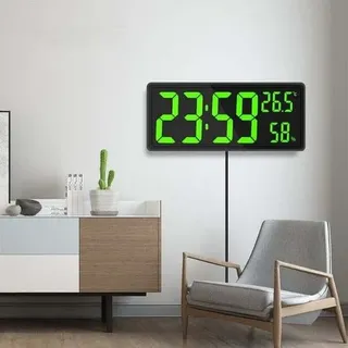Großformatige Digitaluhr, Große Digitale Wanduhr Mit Temperatur- Und Feuchtigkeitsanzeige, Digitale Wanduhr Mit Grünen Led-ziffern