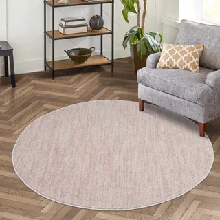 Carpet City Kurzflor Teppich Wohnzimmer Rosa - 200 cm Rund - Einfarbig, Meliert - Teppiche Modern, Boho für Schlafzimmer, Esszimmer