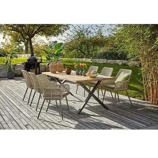 Sunfun Gartenmöbel-Set Zoe Dining  (8 -tlg., Baumkante/X-Gestell, Teak/Edelstahl/Kunststoffgeflecht, Teak/Grau)