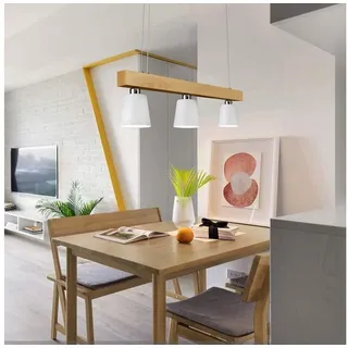 ZMH LED Pendelleuchte Esstisch Holz 3 Flammig Warmweiß Höhenverstellbar, Plug Shine, LED wechselbar weiß